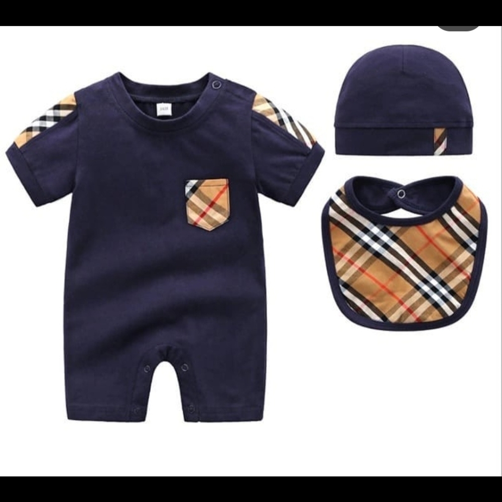 Blue and Tan Plaid Bodysuit One Piece